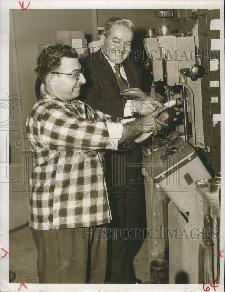 1970 Sam A. D'Amato Assists Gino Prato in Shoemaking - Historic Images