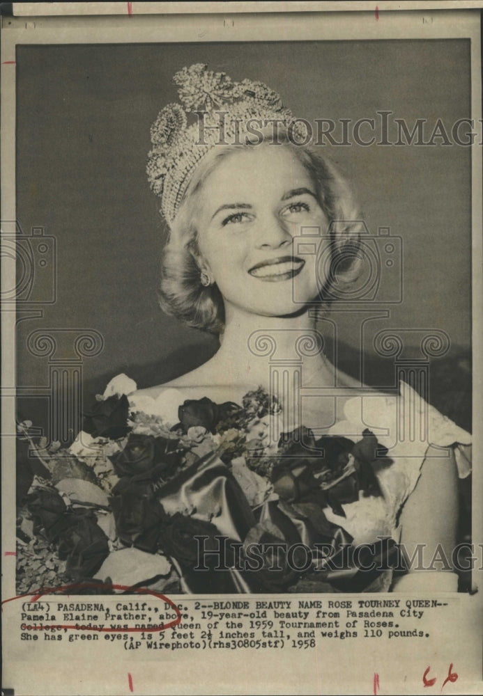 1958 Rose Tourney Queen Pamela Elaine Prather - Historic Images