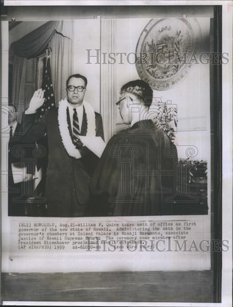 1959 William F. Quinn takes governor's oath, Hawaii's first governor - Historic Images