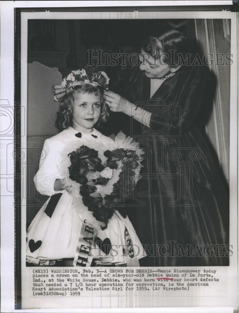 1959 Press Photo Debbie Quinn, Six-Year-Old With Heart Problems Wins Crown - Historic Images