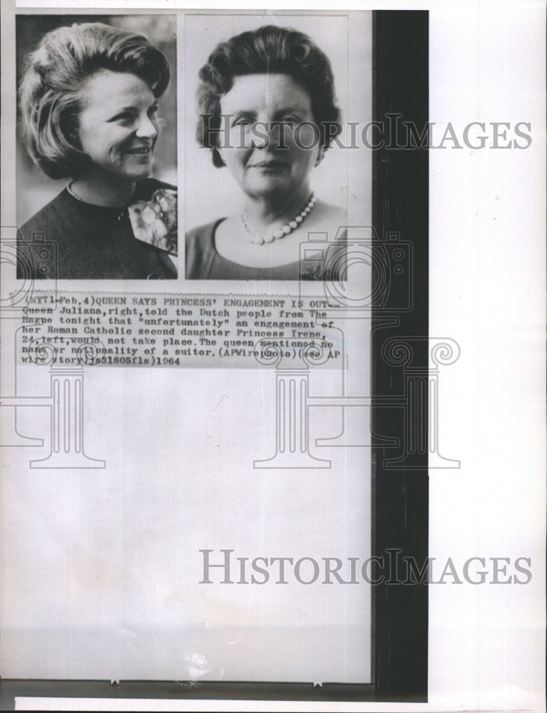 1964 Queen Juliana Netherlands With Daughter Princess Irene - Historic Images