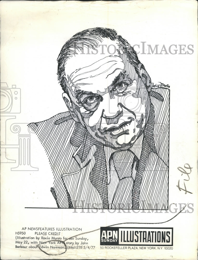 1977 Cartoon of newscaster Edwin Newman  - Historic Images