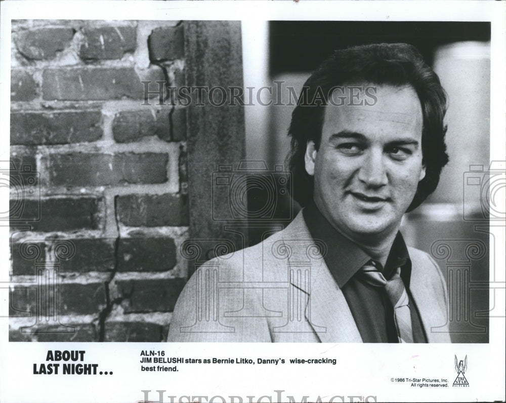 1986 Jim Belushi as Bernie Litko, Danny's wise-cracking best friend. - Historic Images