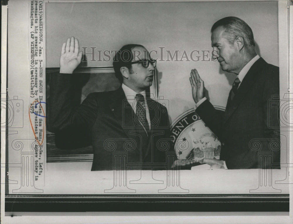 1973 Samuel Nunn sworn in as senator, Vice President P. Agnew - Historic Images