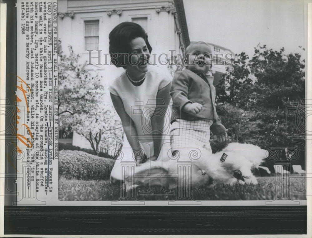 1968 Lady bird Johnson watches Patrick Lyndon Nugent during his - Historic Images