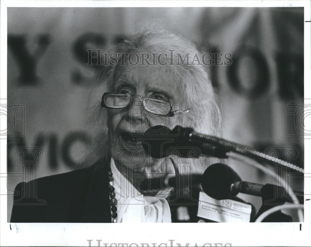 1988 Gray Panthers Founder of Maggie Kuhn, talking at a luncheon. - Historic Images