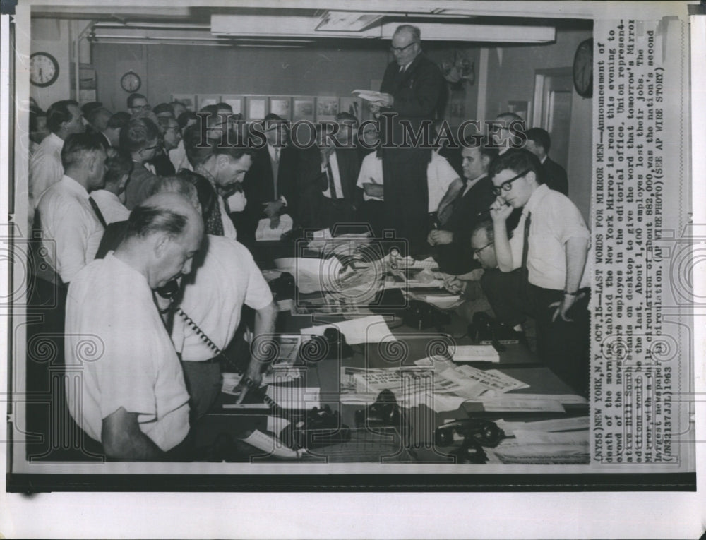 1963 Union Representative Bill South announces the end of the New - Historic Images