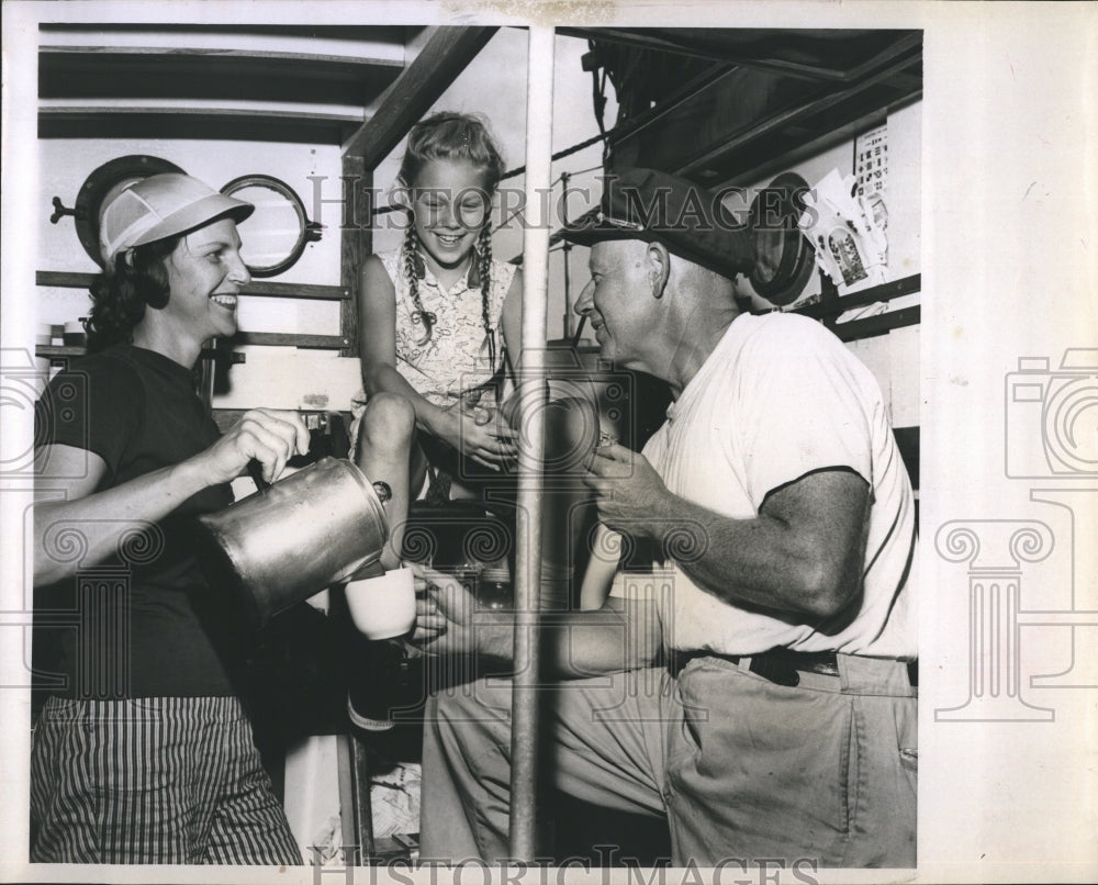 1959 Helen Nixon Pours Coffee For Her Family Touring World On Ship - Historic Images