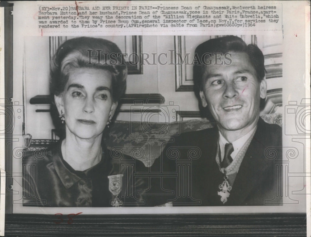 1964 Woolworth Heiress Barbara Hutton Hubby Prince Doan Paris Apt. - Historic Images