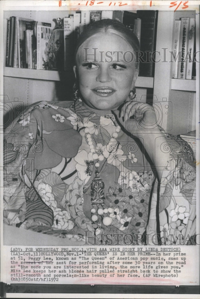 1972 Peggy Lee "The Queen" Of American Pop In Her Prime At 51 - Historic Images