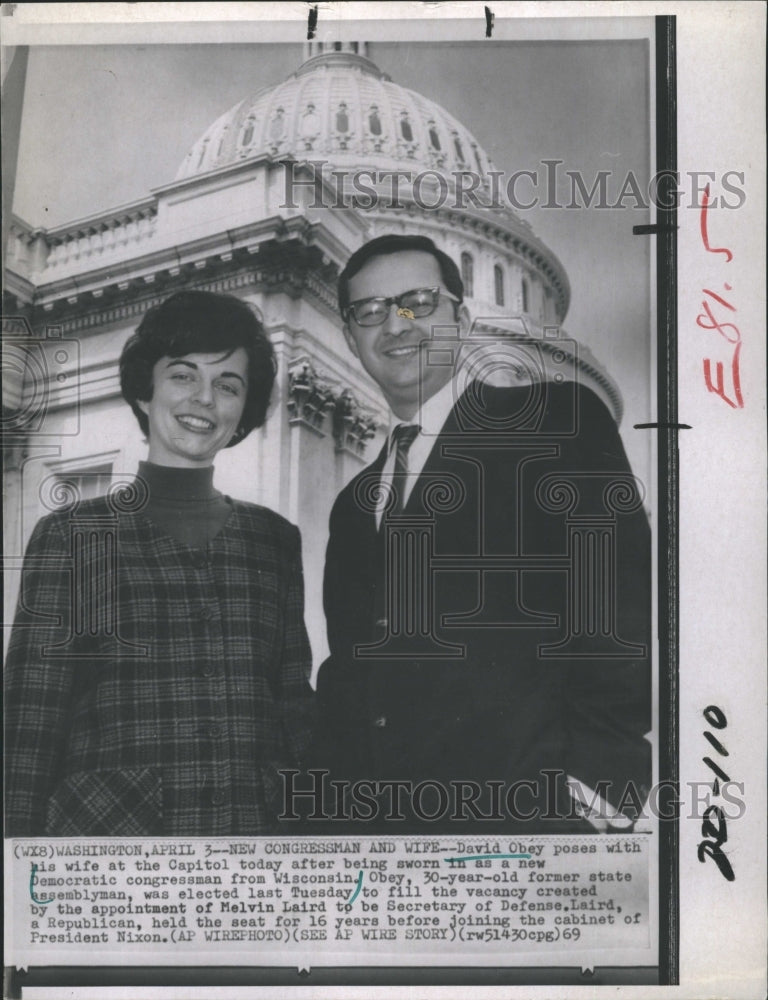 1969 Wisconsin Congressman David Obey & Wife at Capitol Building - Historic Images