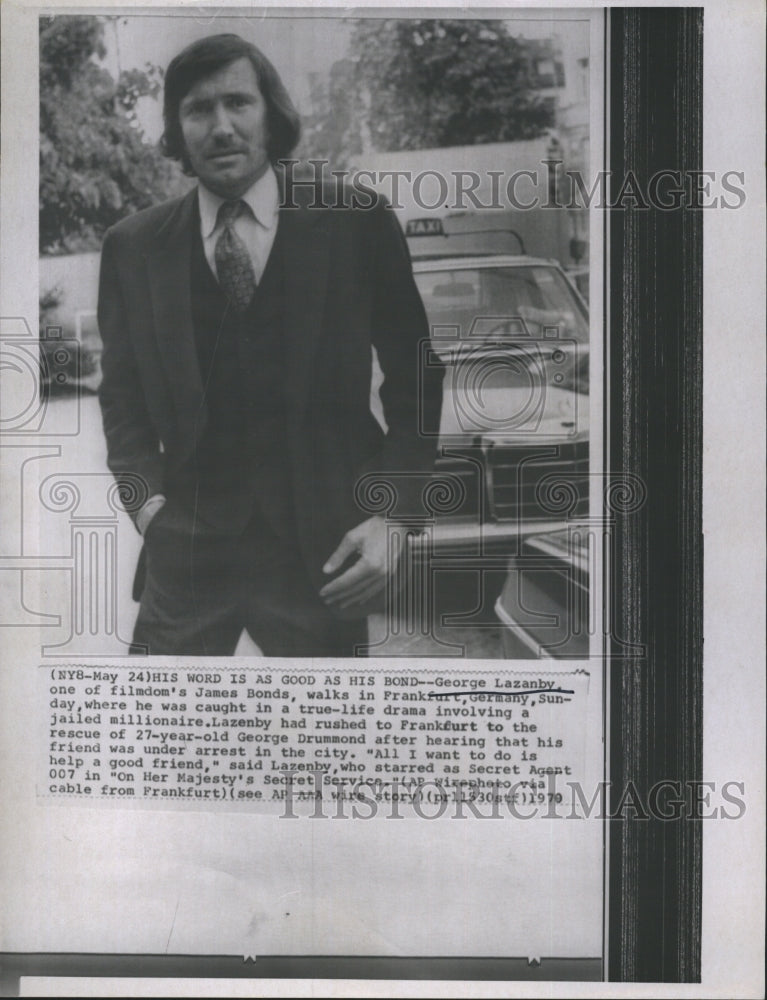 1979 Press Photo George Lazanby in Germany to help friend that was arrested - Historic Images