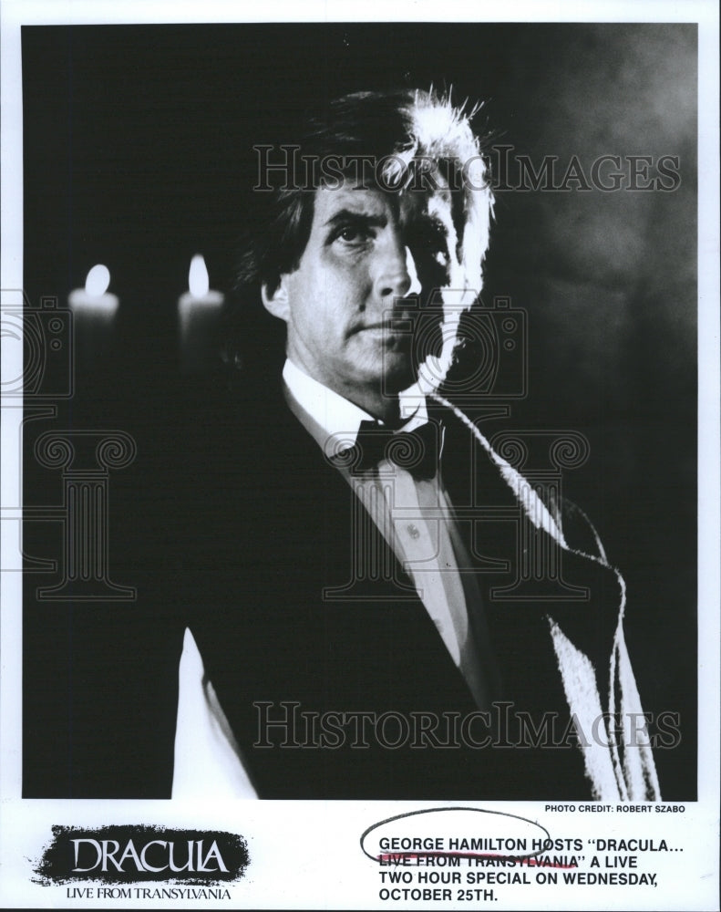 Press Photo George Hamilton Hosts "Dracula" - Historic Images