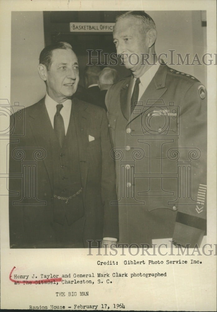 1964 Henry J. Taylor And General Mark Clark At The Citadel - Historic Images