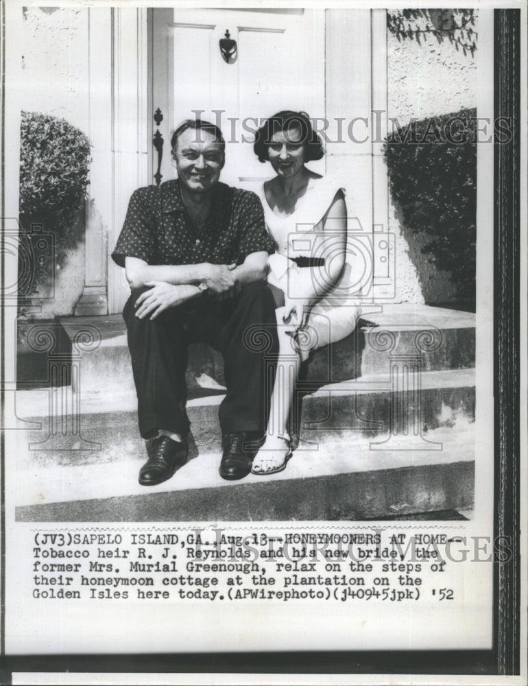 1952 R. J. Reynolds is pictured with his new bride, Murial Greenough - Historic Images