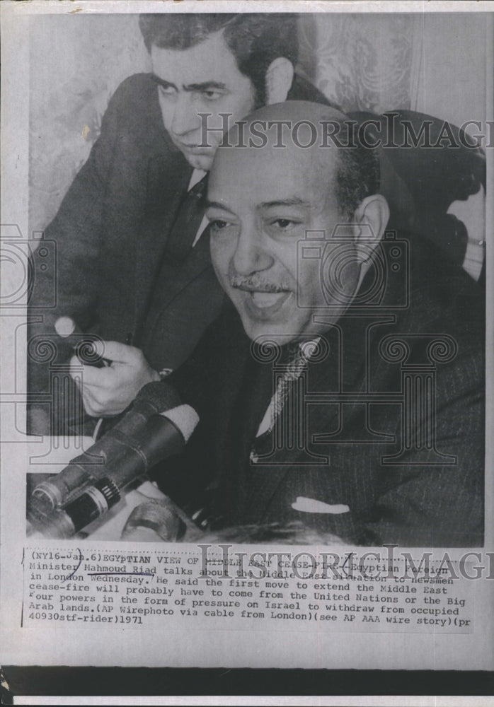 1971 Mahmoud Riad, Egyptian Foreign Minister  - Historic Images