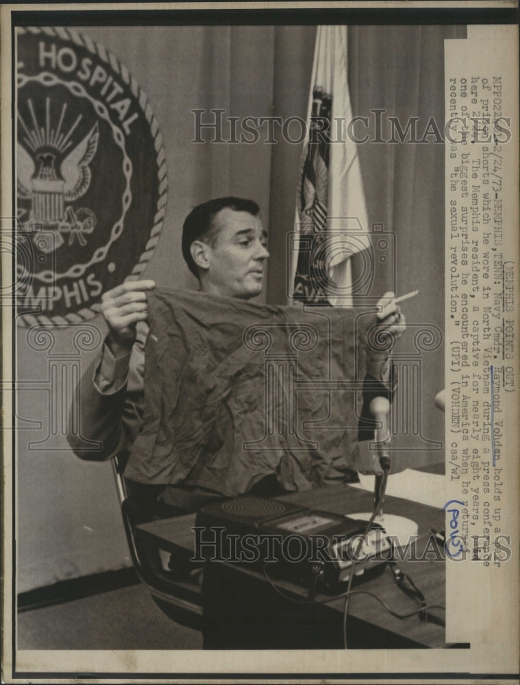 1973 Navy Commander Raymond Vohden Holds Shorts he Wore as a POW - Historic Images
