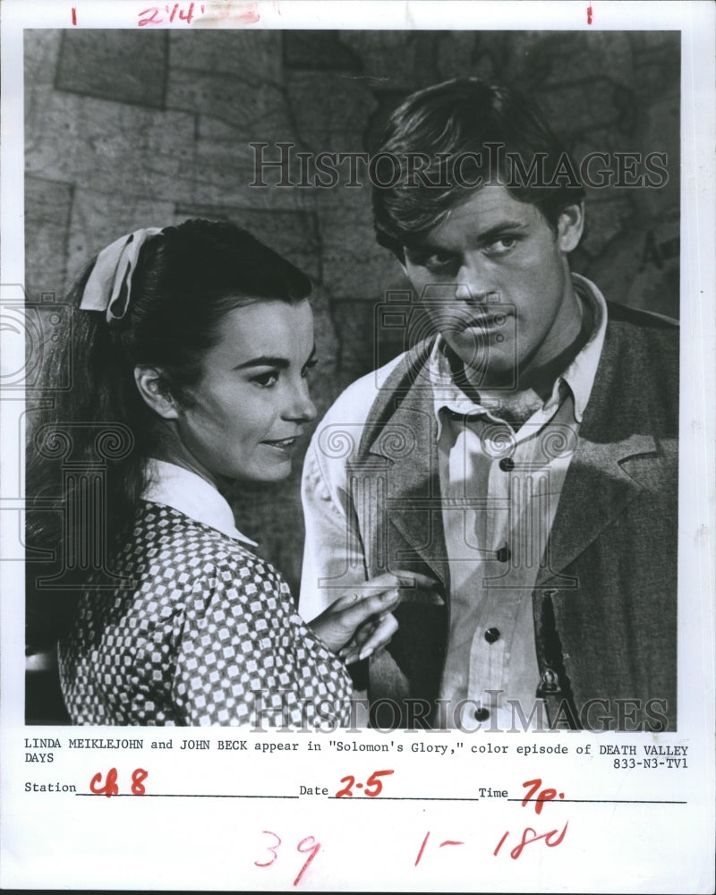 Press Photo Linda Meiklejohn and John Beck on "Solomon's Glory." - Historic Images