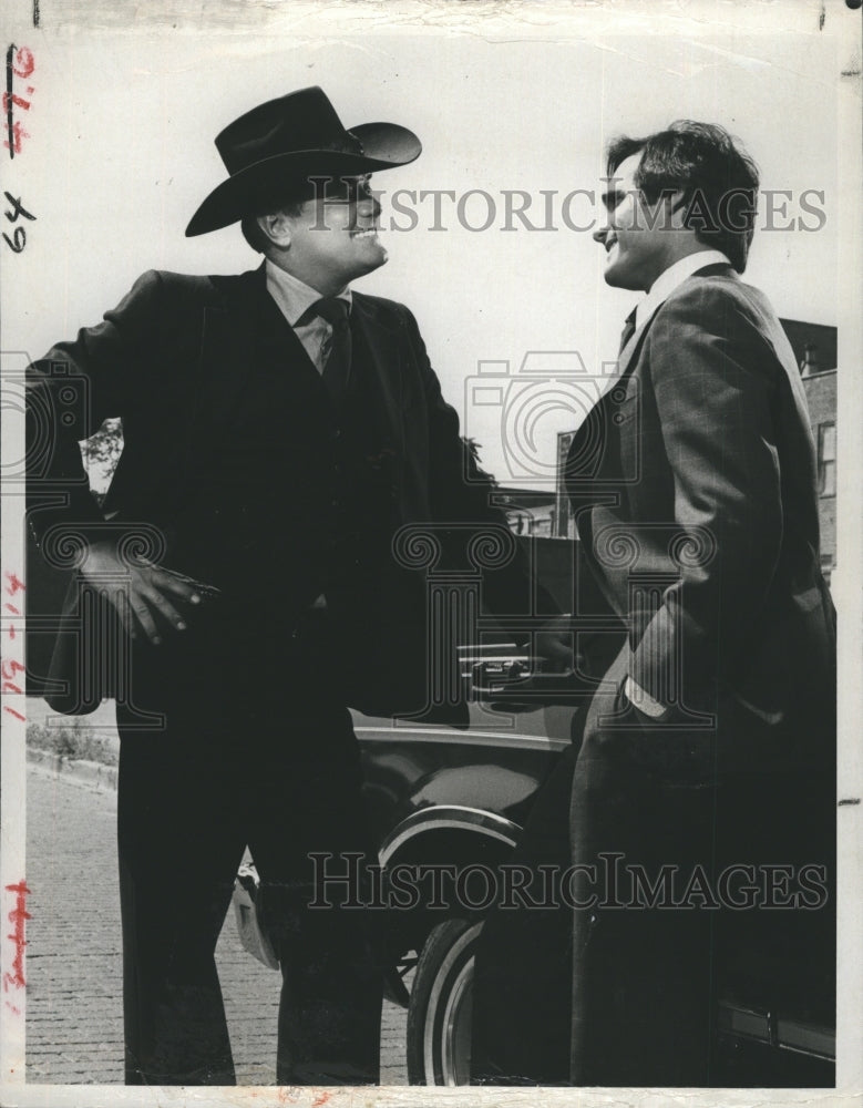 1980 Actor Larry Hagman and Randolp Powell stars in Dallas. - Historic Images