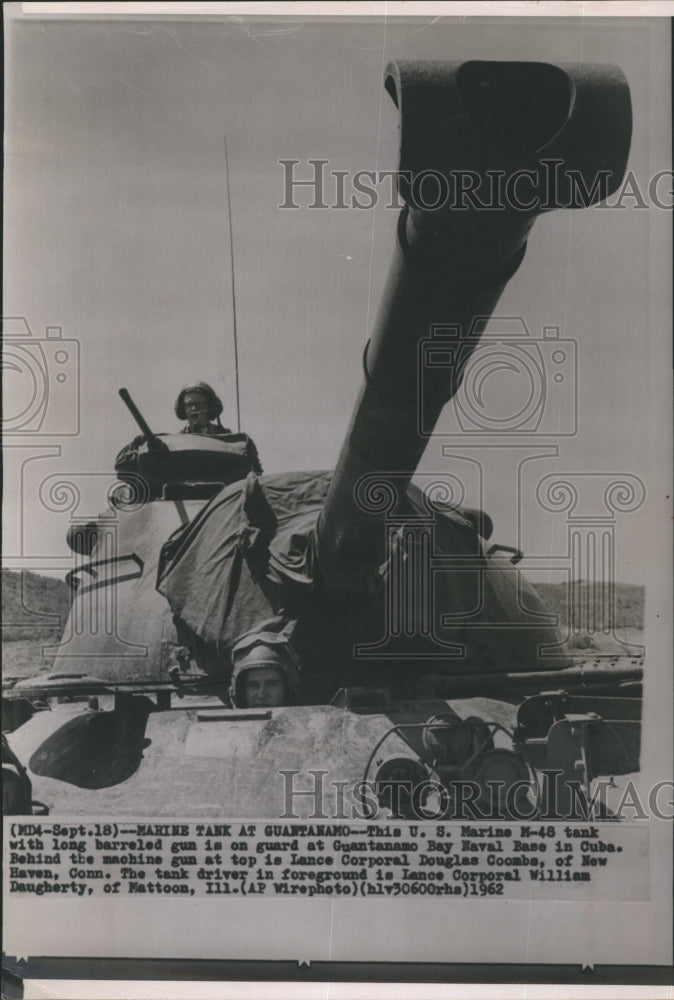 1962 U.S. Marine M-48 tank is on guard at Guantanamo Bay in Cuba - Historic Images