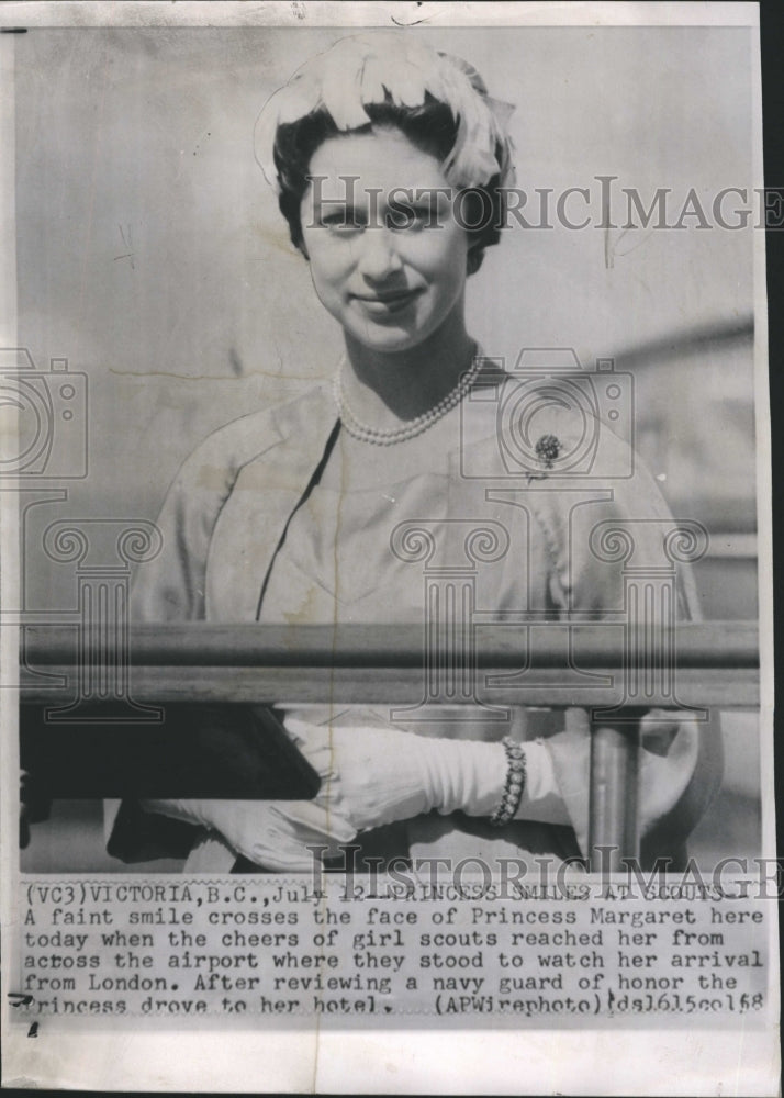 1958 Princess Margaret as she arrives in British Columbia. - Historic Images