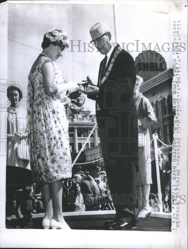 1958 Princess Margaret accepts centennial medal  - Historic Images