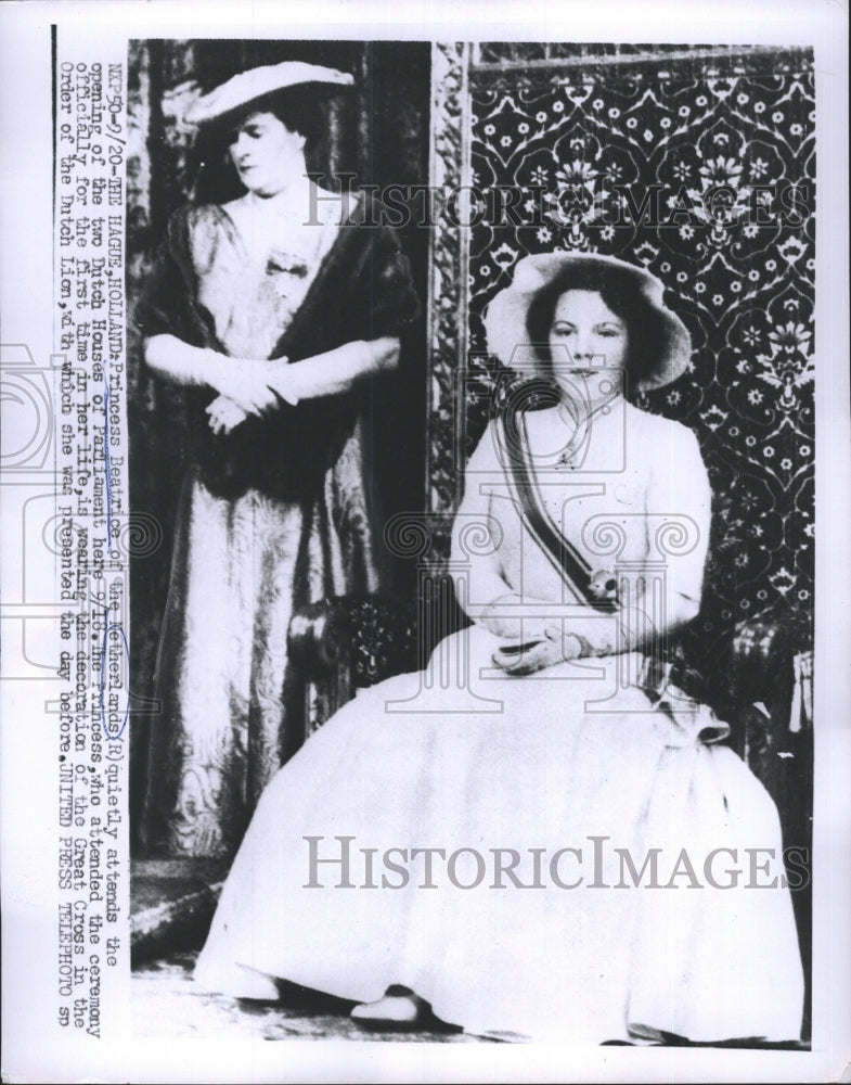 1956 Princess Beatrice Of The Netherlands Dutch Houses Of Parliament - Historic Images