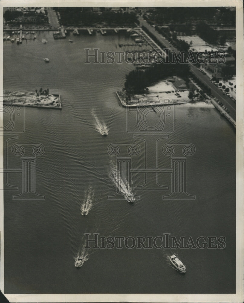 Aerial Shot of Boats in Harbor off Beach Coast  - Historic Images