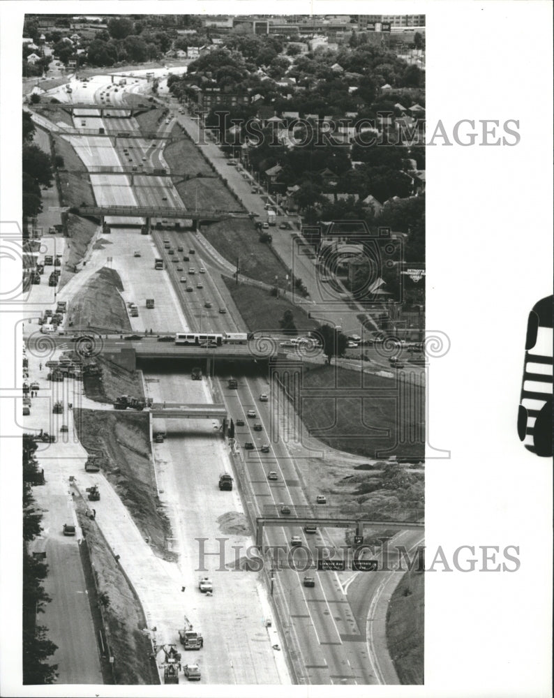 1987 Aerial Look Lodge Freeway Workers Complete North Bound Lanes - Historic Images