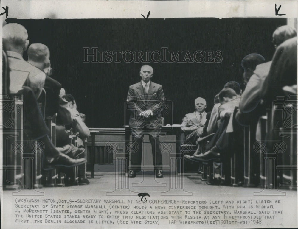 1948 Secy Marshall at a new conference  - Historic Images