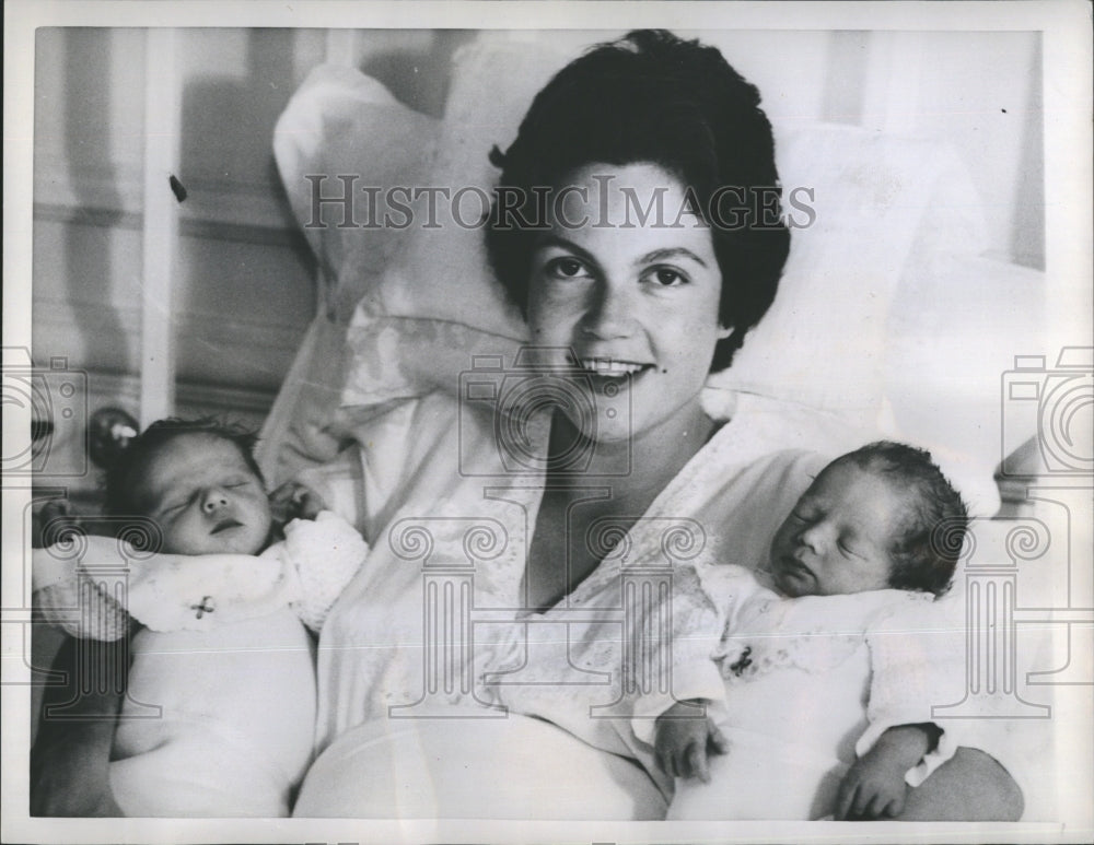 1958 Princess Maria Pia of Yugoslavia holds her twin babies - Historic Images