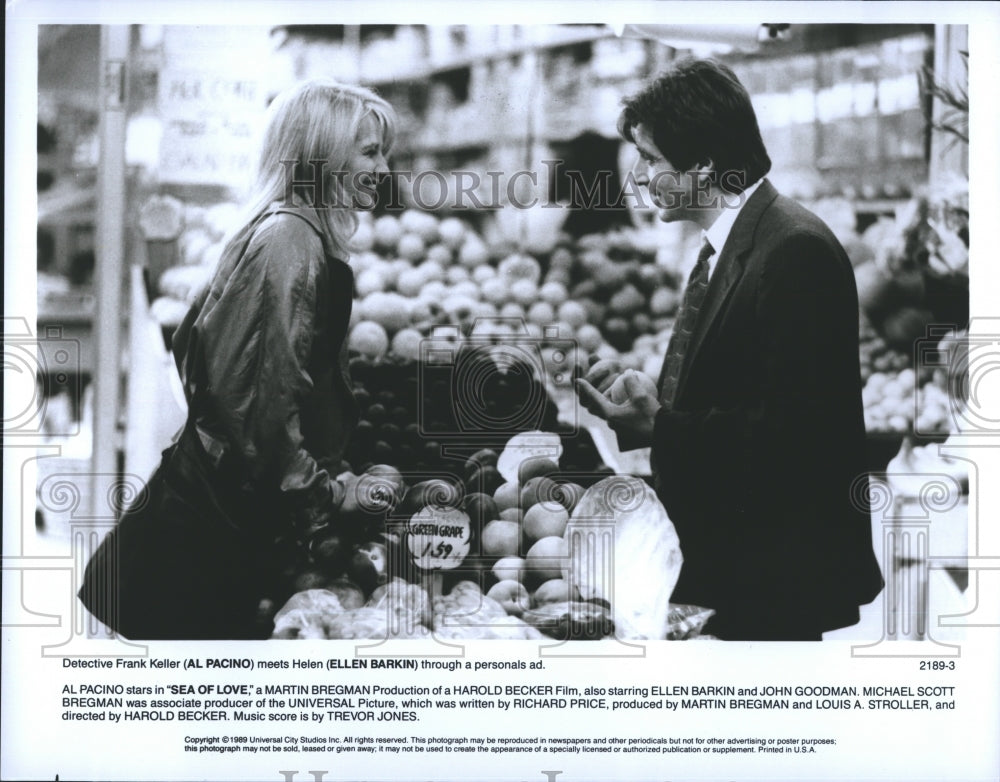 1989 Detective Frank Keller (Al Pacino) meets Helen (Ellen Barkin) - Historic Images