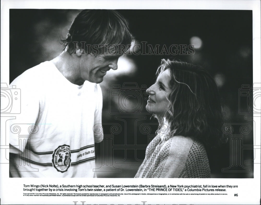 1991 Actor Nick Nolte & Actress Barbra Streisand, on set. - Historic Images
