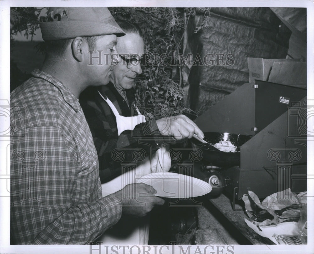 1957 Don Brown And Pop Hines Cooking Game During Duck Hunting Trip - Historic Images