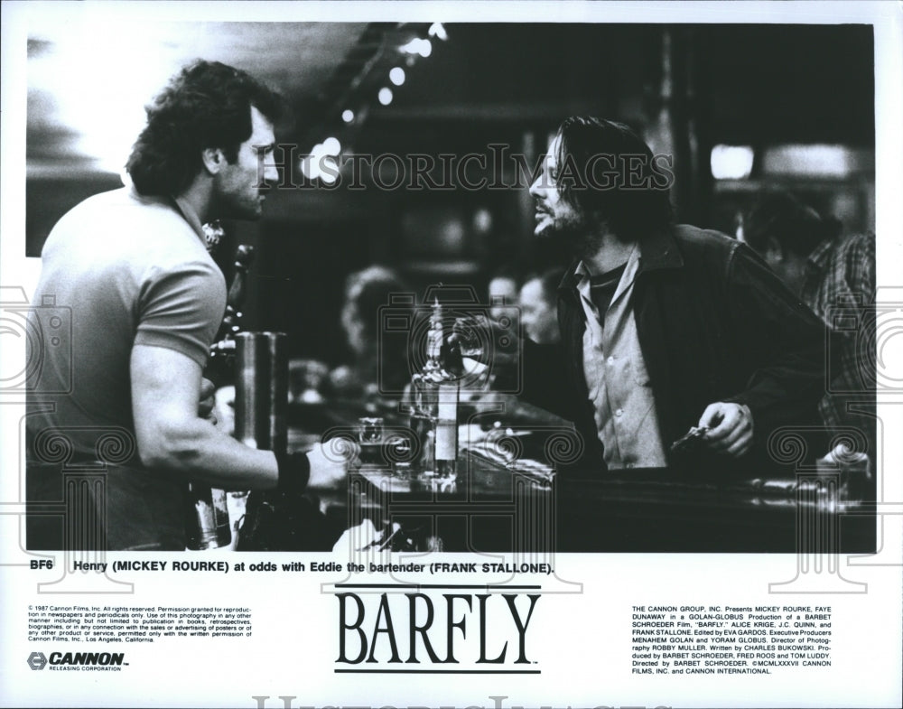 1987 Henry (Mickey Rouke) at odds with Eddie the bartender - Historic Images