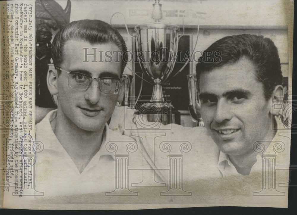 1967 Press Photo German track and field stars Juergen May (R) and Karl Eyekaufer - Historic Images