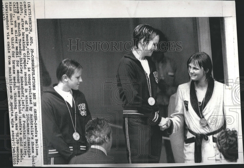 1972 Sandra Neilson Wins 100 Meter Freestyle, Shown With Shane Gould - Historic Images