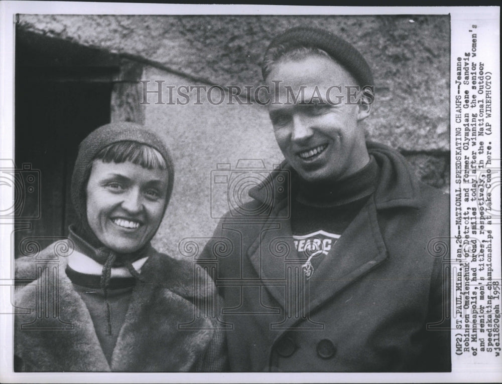1958 Jeanne Robinson Omelenchuk and Gene Sandvig Win Titles Skating - Historic Images