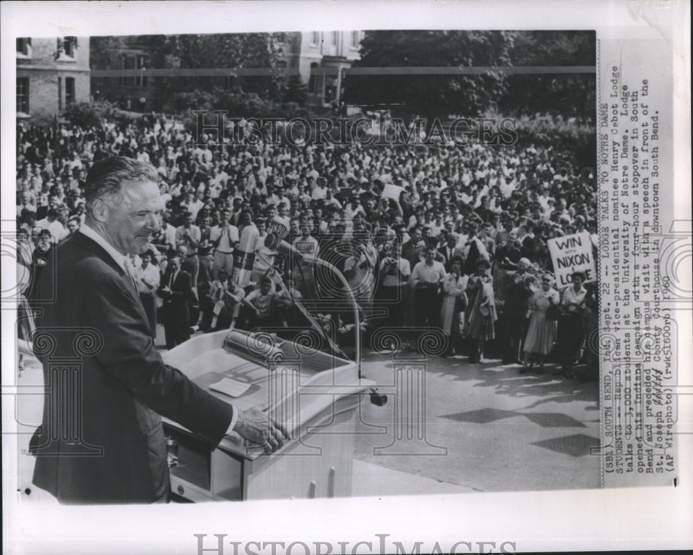 1960 Politician Henry Cabot Lodge Addressed Notre Dame Students - Historic Images