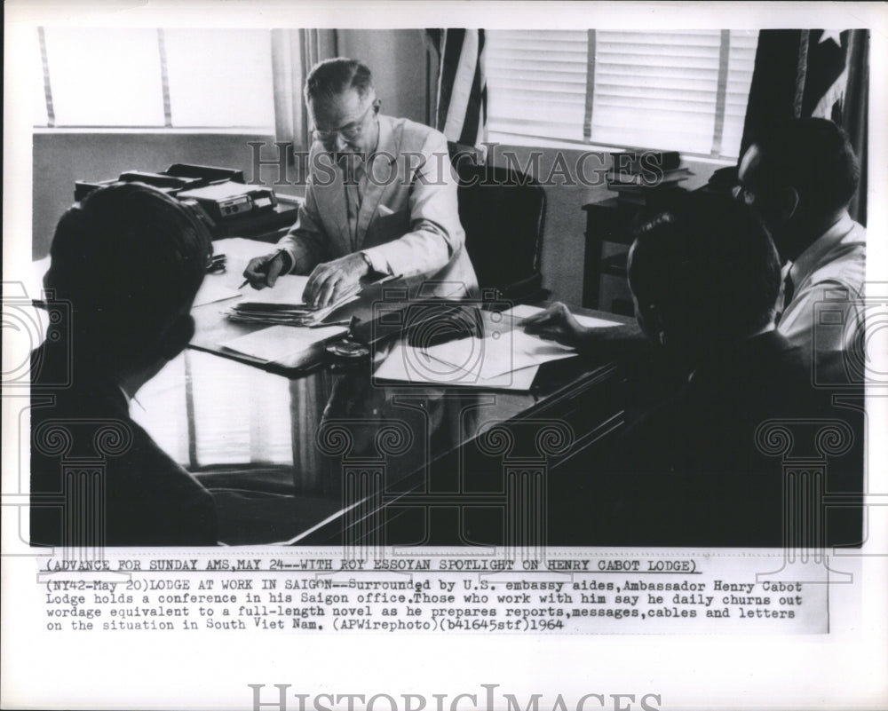 1964 Ambassador Henry Cabot Lodge in his office in Saigon - Historic Images