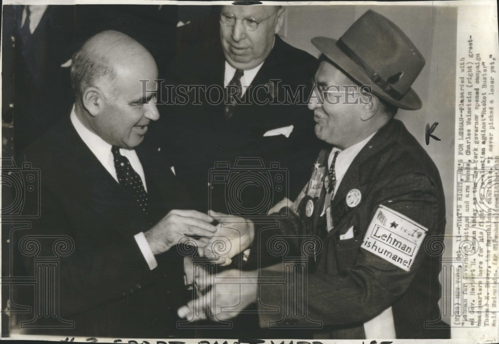 1938 Charles Weinstein Governor Herbert Lehman - Historic Images