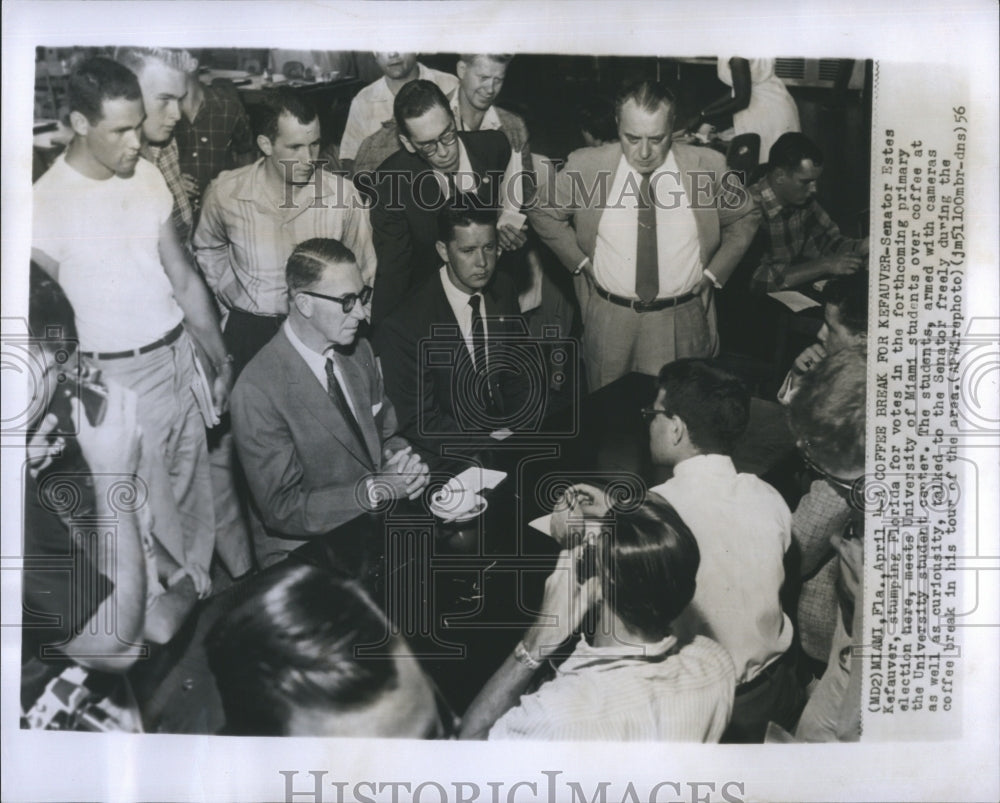 1956 Senator Estes Kefauver meets University of Miami students - Historic Images