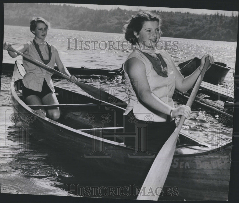 1954 Camp Fire Girls learning to paddle.  - Historic Images