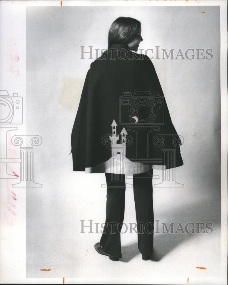 1972 Fairy Tale Castles Wool Cape Model Donna Callhoun - Historic Images