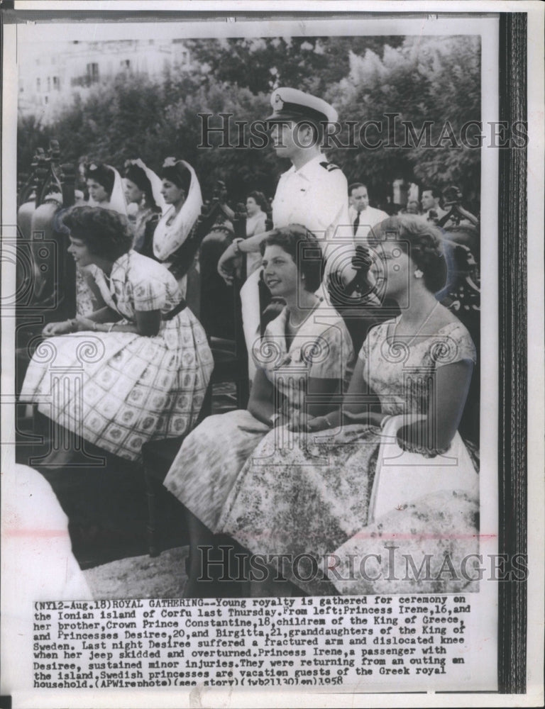 1958 Young Royalty gathered for ceremony on Ionian Island of Corfu. - Historic Images