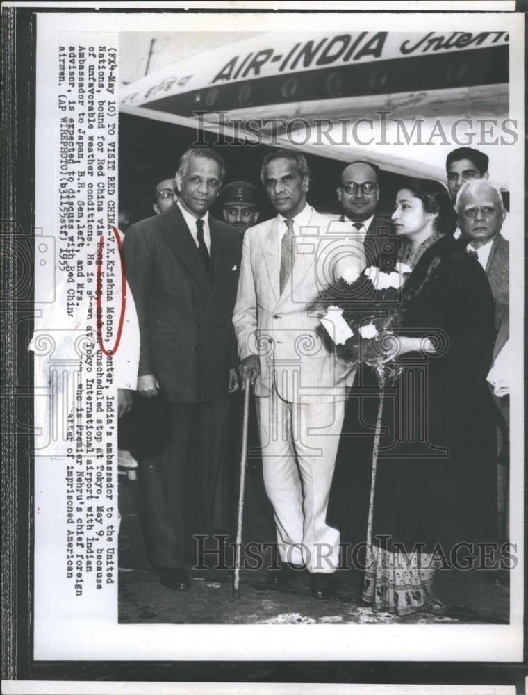 1955 V.Krishna Menon (C) India's ambassador to the UN on way to Red - Historic Images