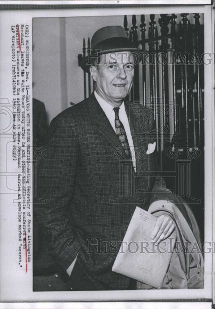 1960 Secretary of State Livingston Merchant leaving the white house. - Historic Images