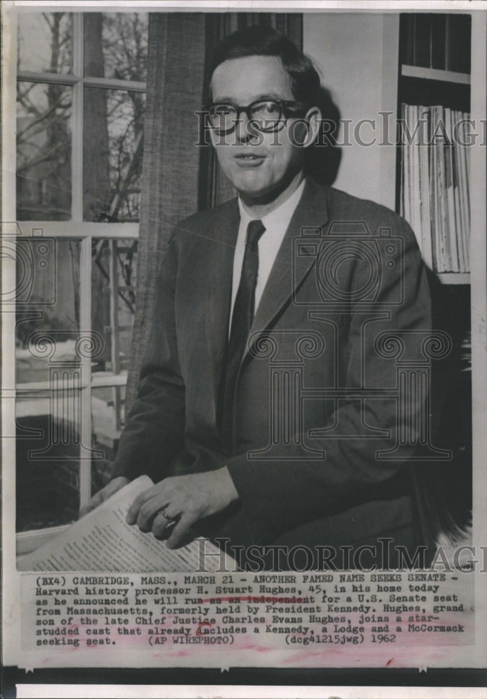 1962 Harvard Prof Stuart Hughes at home, prepping to run for Senate - Historic Images