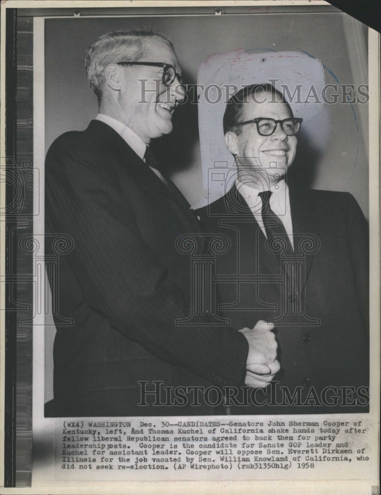 1959 Senators John Sherman Cooper and Thomas Kuchel backed by party - Historic Images