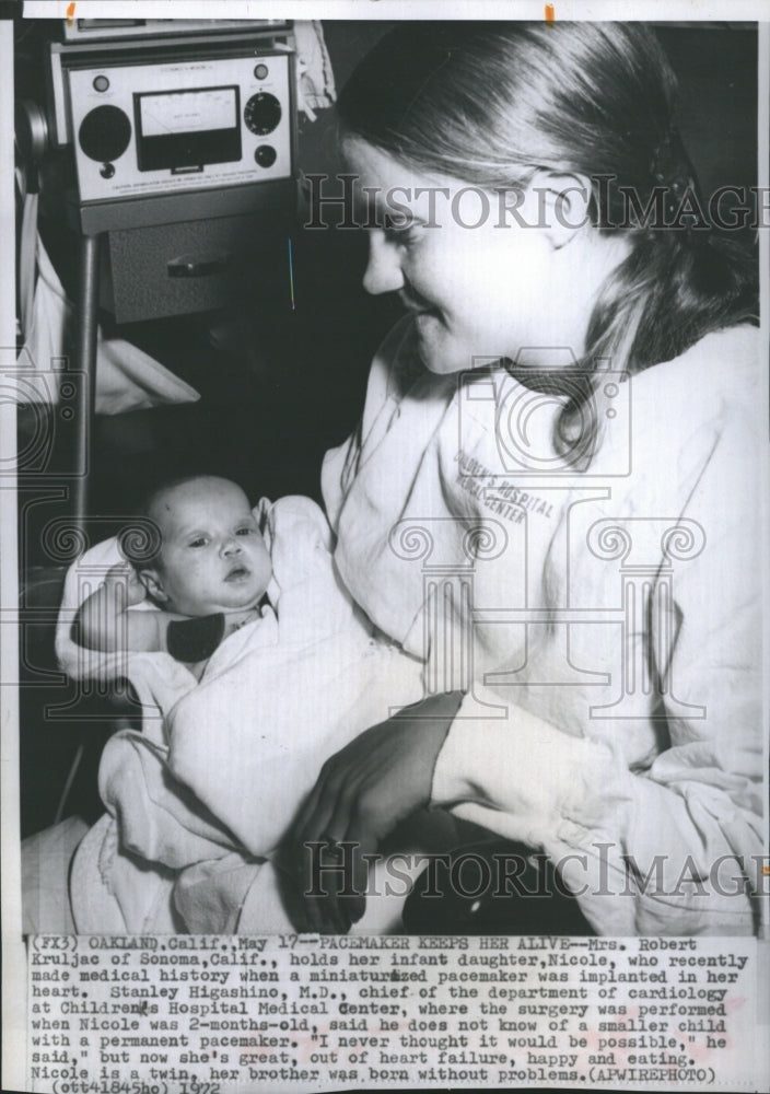 1972 Mrs. Robert Kruljac with baby Nicole implanted mini pacemaker - Historic Images